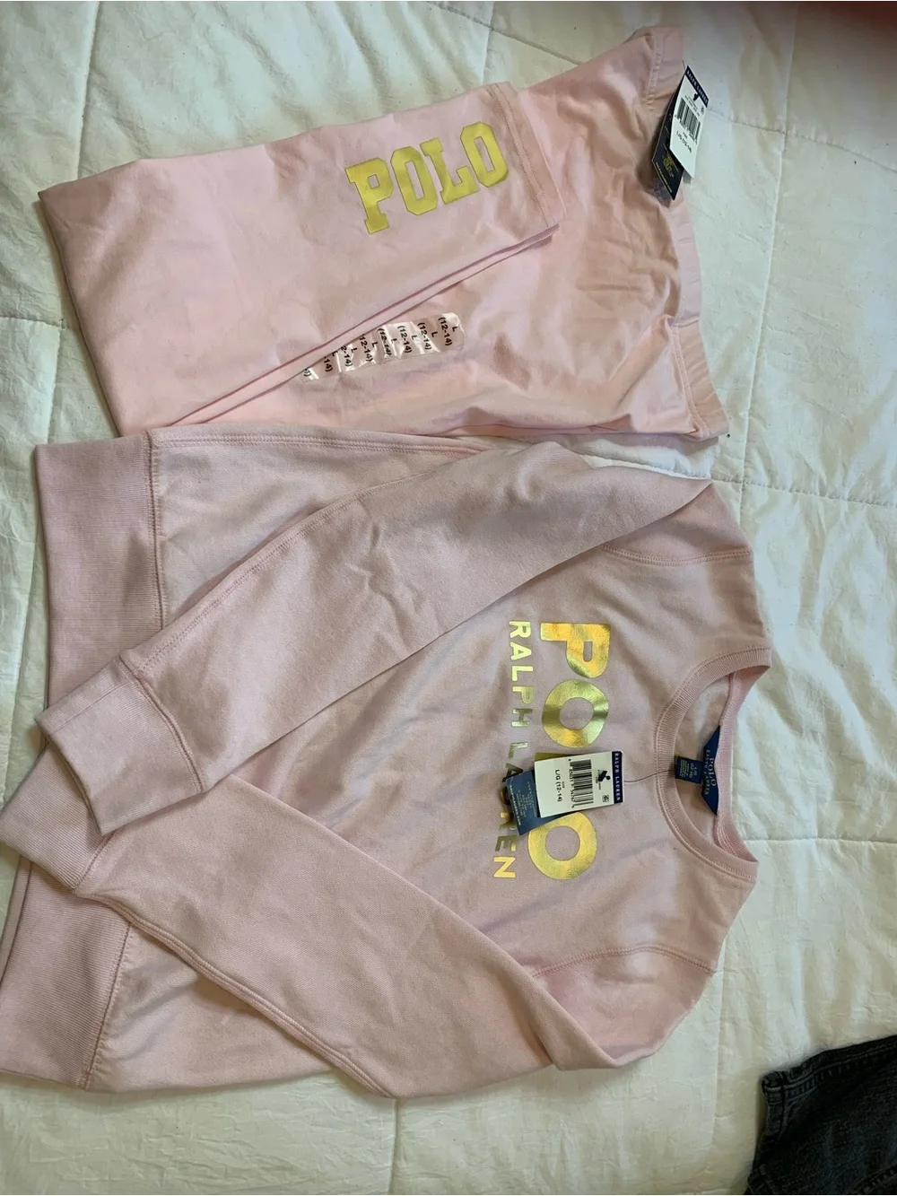 Polo by Ralph Lauren Girls' Pale Pink Sweatshirt & Joggers with Gold Logo